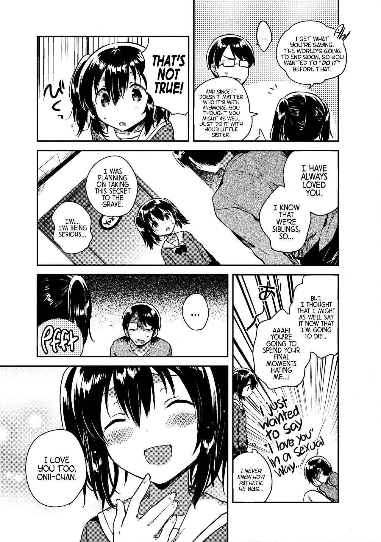 (COMITIA118) [squeezecandyheaven (Ichihaya)] Sekai ga Metsubou Suru node Imouto to Sex Suru | The world is ending, so I'm having sex with my little sister [English] [ATF]