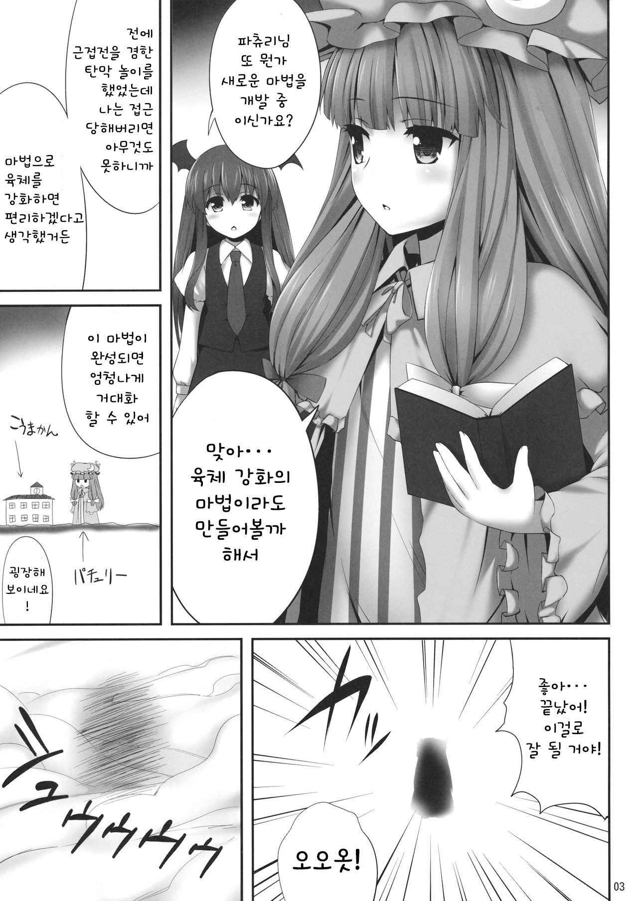 (C89) [Fukutsuu Okosu (Kaiou)] Kyonyuu Chara to Kashita Patchouli no Ero Hon (Touhou Project) [Korean]